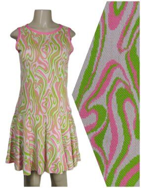 VTG 60s MOD Gogo Psychedelic MCM Drop Waist Retro Groovy Knit Mini Dress S M